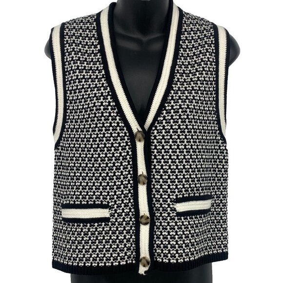 Ann Taylor Jackets & Blazers - Ann Taylor Womens Knit Sweater Vest Black White Sleeveless Medium V-Neck NWT New